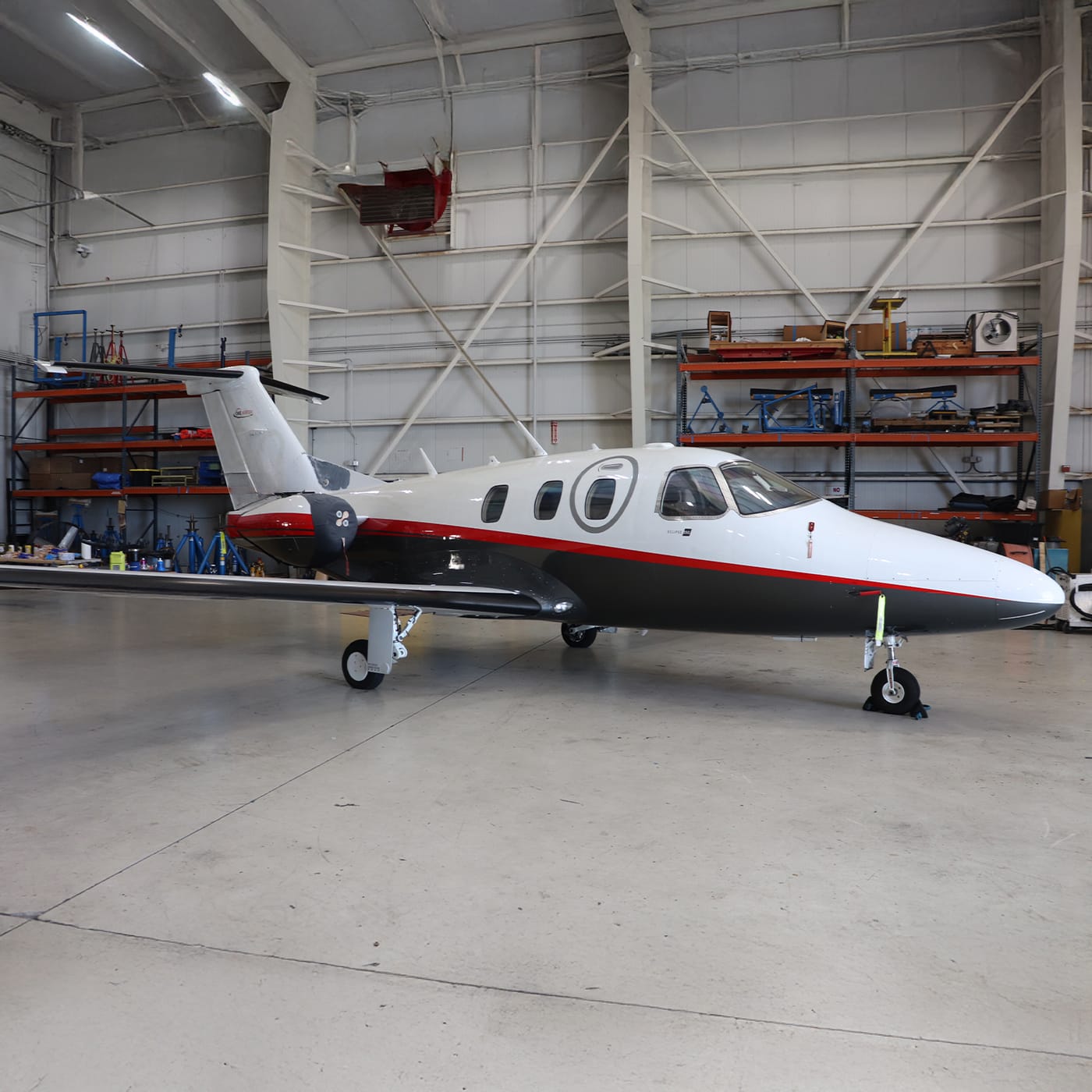 Eclipse aircraft inside hangar