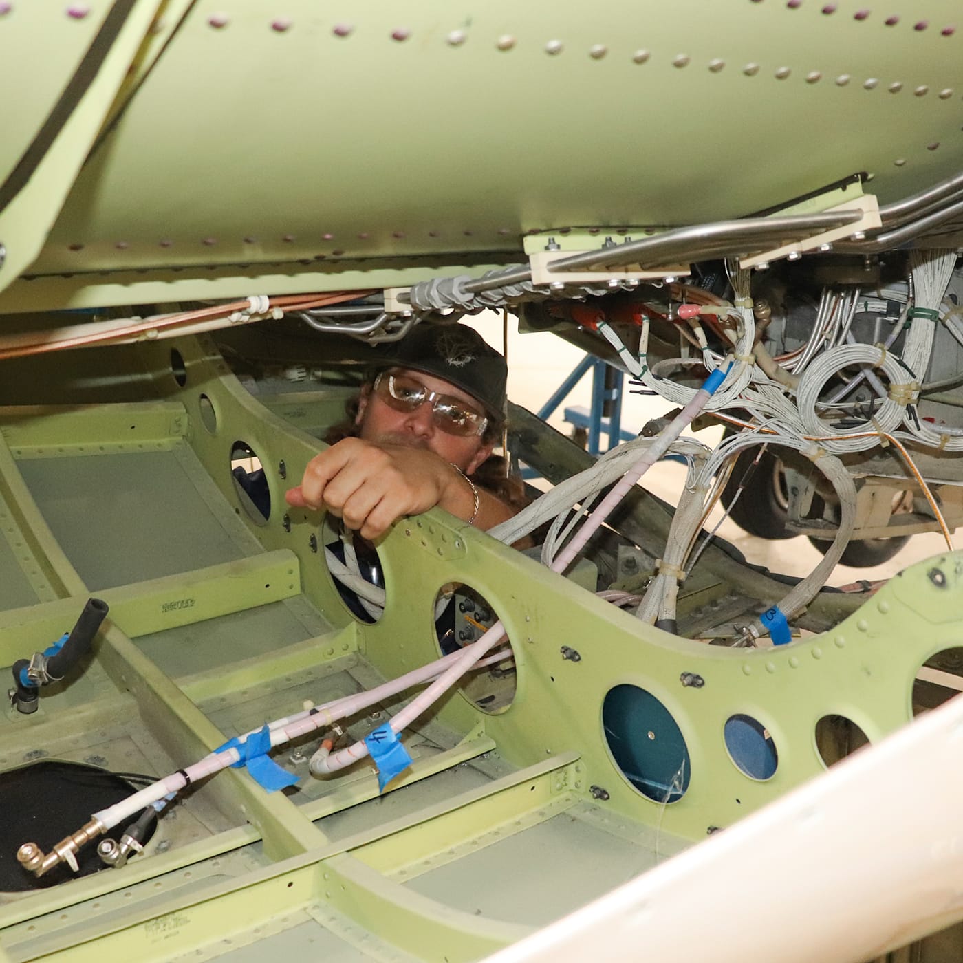 Hawker Aircraft technician servicing panel