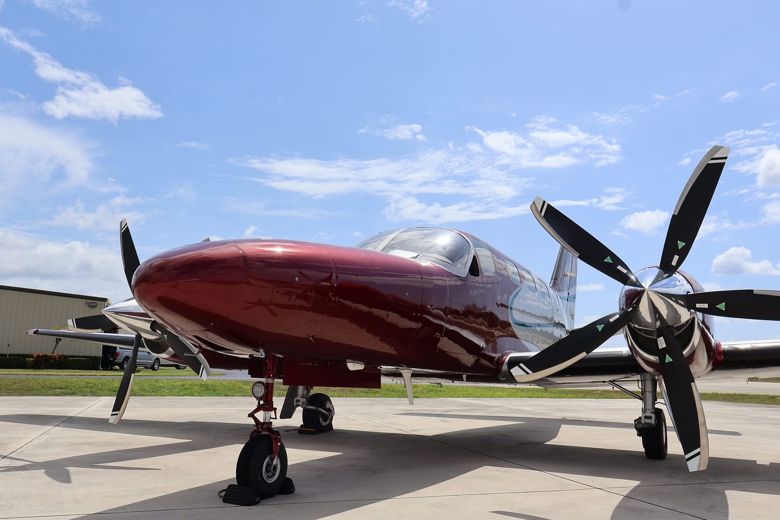 Exterior of 441 conquest ii cessna aircraft diagonal low view